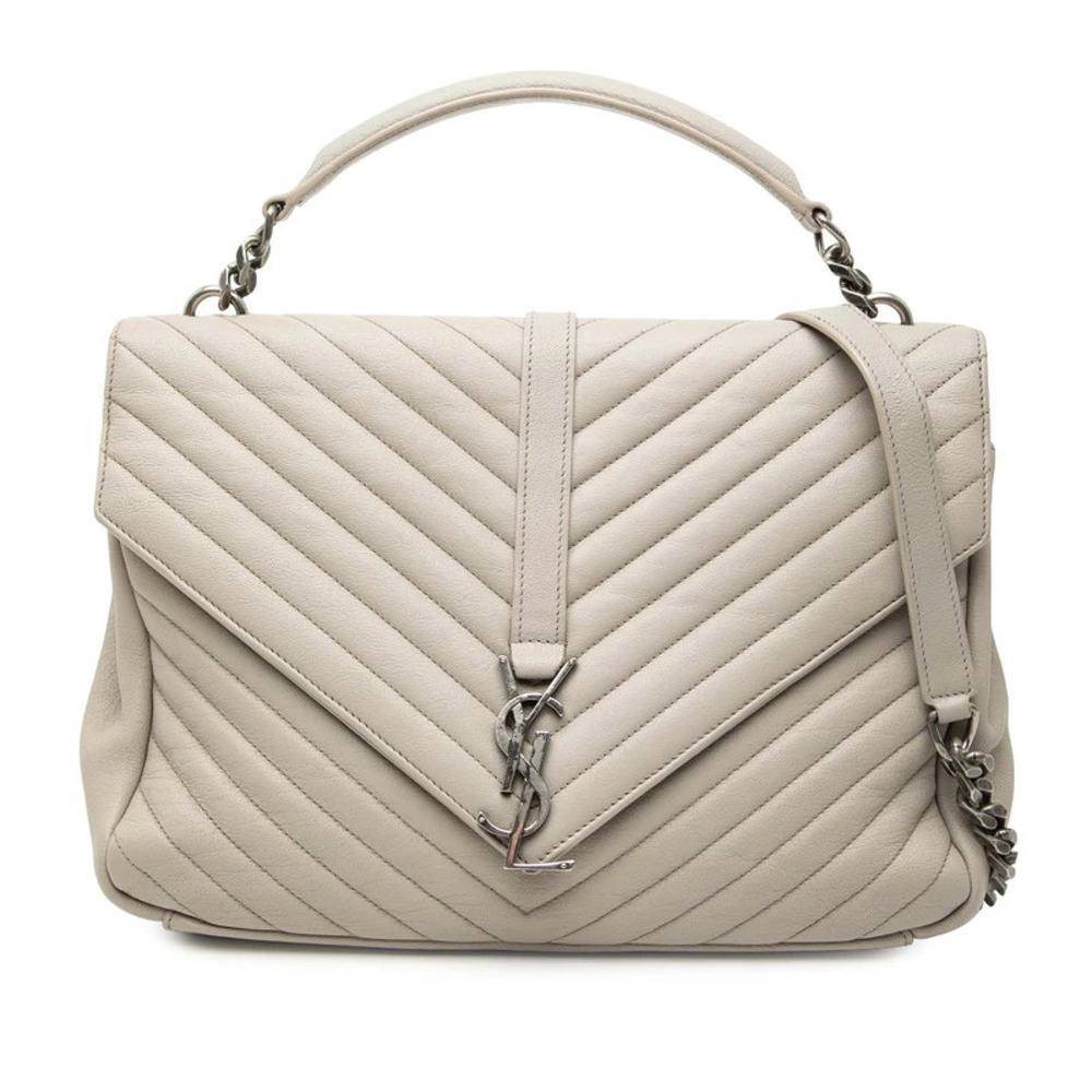 Saint Laurent Monogram Handbag Chain Shoulder Bag Gray Leather